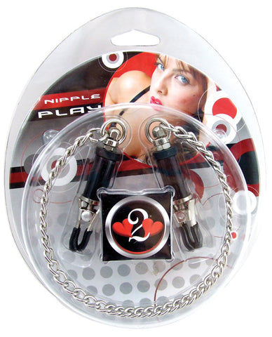 Heart 2 Heart Nipple Clamps Barrel w-Chain - Chrome