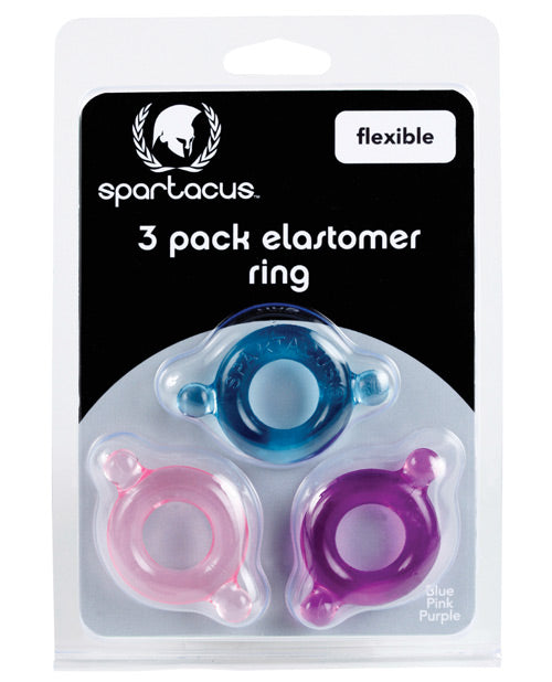 Spartacus Elastomer Cock Ring Set - Blue, Purple & Pink Pack of 3