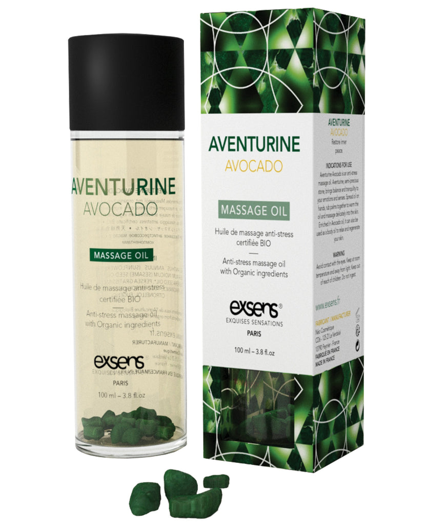 EXSENS of Paris Organic Massage Oil w-Stones - Aventurine Avacado