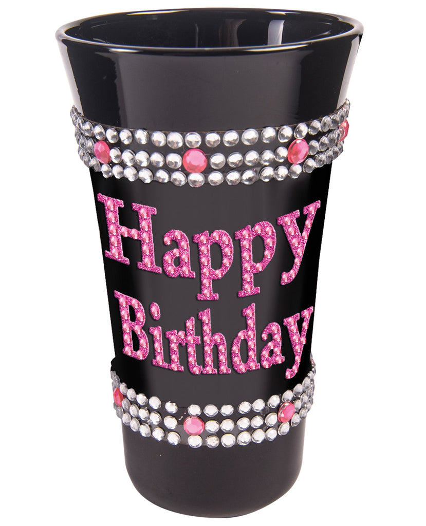 Happy Birthday Shot Glass w-Pink Stones - Black