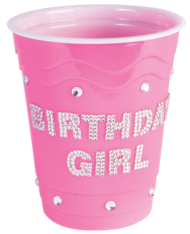 Birthday Girl Plastic Cup w-Clear Stones - Pink