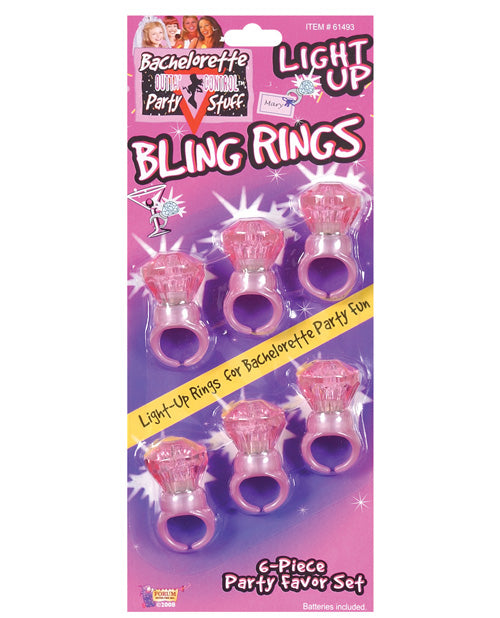 Bachelorette Party Outta Control Light Up Bling Rings - Pack of 6