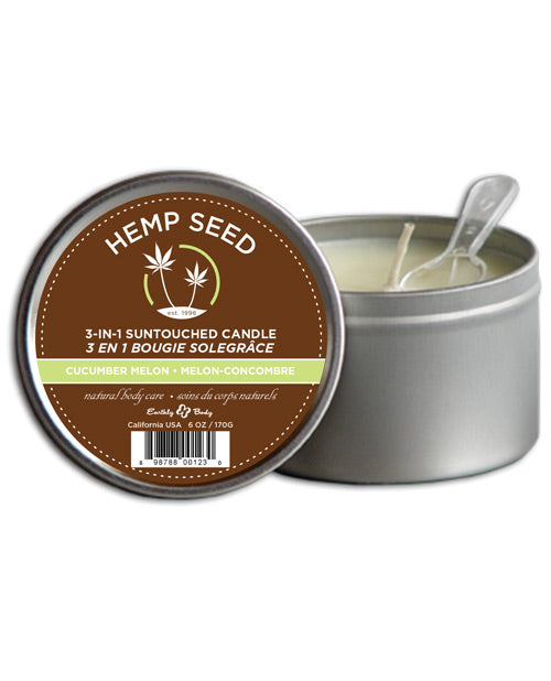 Earthly Body Suntouched Hemp Candle - 6.8 oz Round Tin Cucumber-Melon
