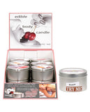 Earthly Body Edible Candle - 4 Flavor Heart Tin Display of 12 w-Tester