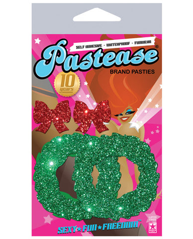 Pastease Glitter Wreath w-Red Bow Nipple Covers