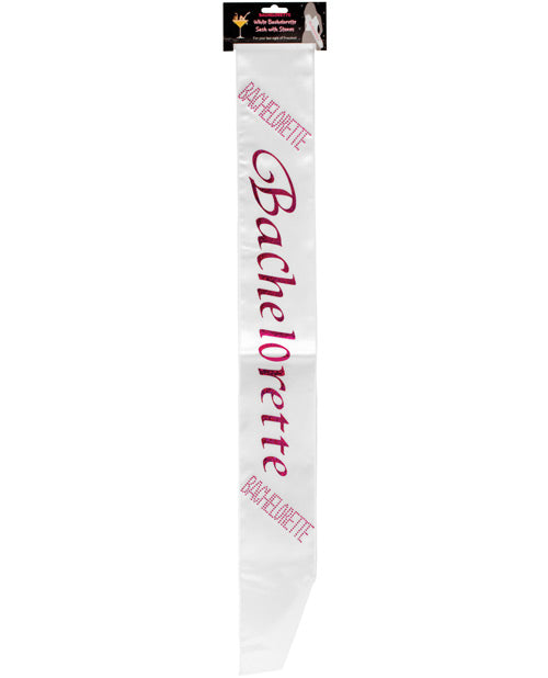 Bachelorette Sash w-Crystals - White