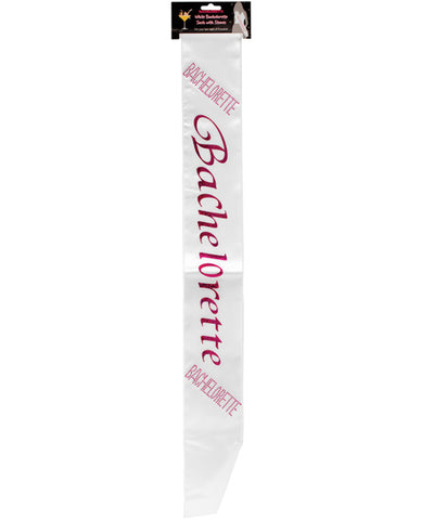 Bachelorette Sash w-Crystals - White