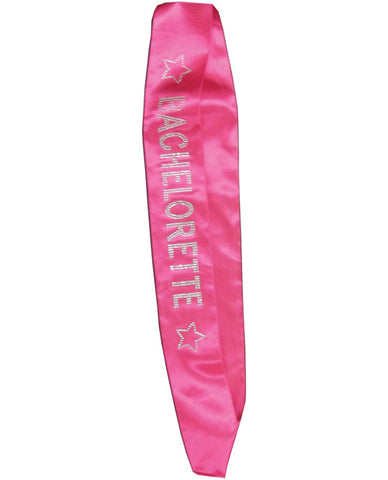 Bachelorette Sash w-Crystals - Hot Pink