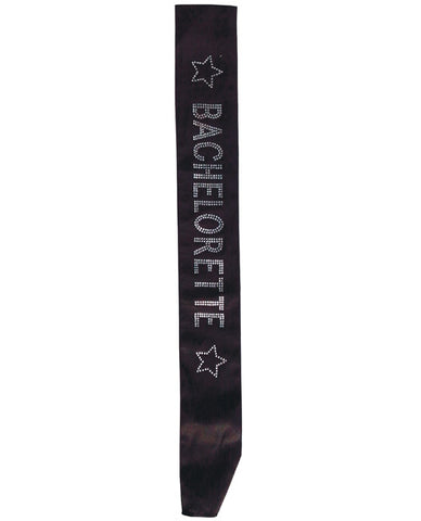 Bachelorette Sash w-Crystals - Black