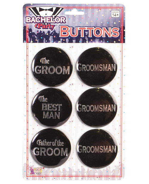 Bachelor Party Groom Buttons - Asst. Pack of 6
