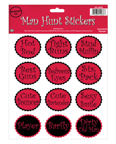 Bachelorette Fun Man Hunt Stickers - Sheet of 12
