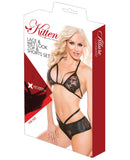 Kitten Lace & Wet Look Top & Short Black O-S