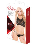 Kitten Lace & Wet Look Top & G-String Black O-S