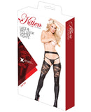 Kitten Lace & Wet Look Garter Tights Black O-S
