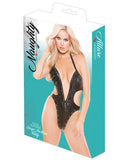 Naughty Faux Leather Deep Neckline Teddy Black O-S