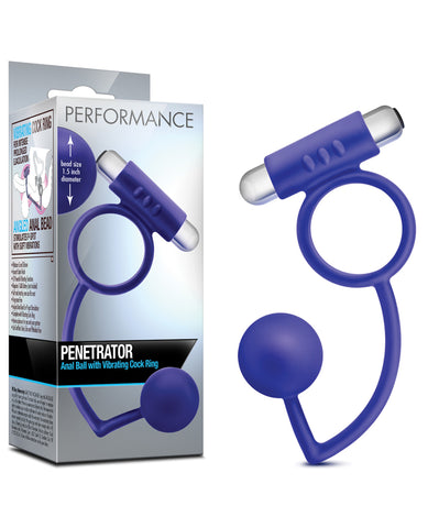 Blush Performance Penetrator Anal Ball w-Vibrating Cock Ring - Indigo
