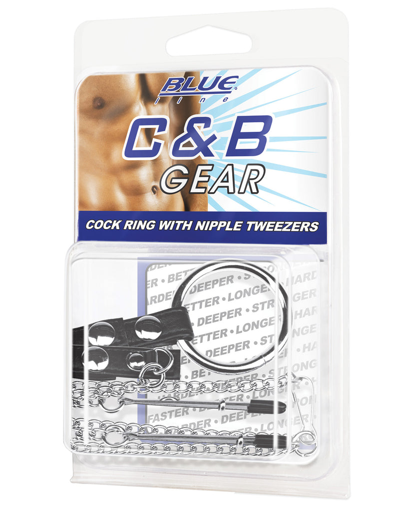 Blue Line C&B Cock Ring w-Nipple Tweezers
