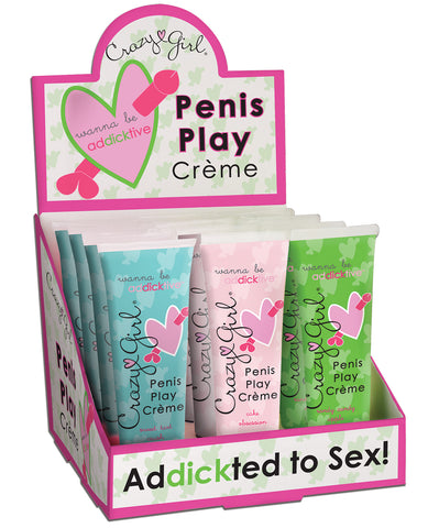 Crazy Girl Penis Play Creme Display - 3.5 oz Asst. Flavors Display of 12