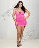 Lace & Mesh Garter Slip w-G-String Hot Pink 3X