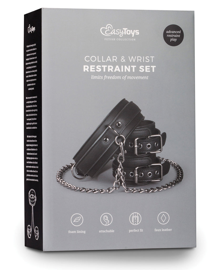Easy Toys Faux Leather Collar w-Handcuffs - Black