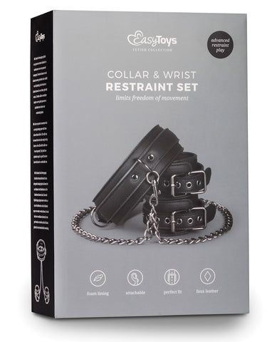 Easy Toys Faux Leather Collar w-Handcuffs - Black