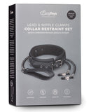 Easy Toys Faux Leather Collar w-Nipple Chains - Black