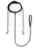 Easy Toys Faux Leather Collar w-Nipple Chains - Black