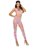 Vivace Crochet Footless Bodystocking w-Garter Clip Detail Multi Color O-S