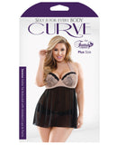 Curve Serena Halter Babydoll & Panty  Black-Pink 3X-4X