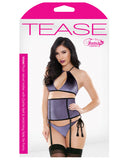 Tease Violet Velvet Halter Top, Garter Belt & Side Tie Panty