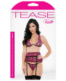 Tease Janelle Two Toned Lace Underwire Bra, Garter Belt & G-String