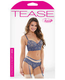 Tease Brielle Longline Bra & Gartered Panty Blue M-L