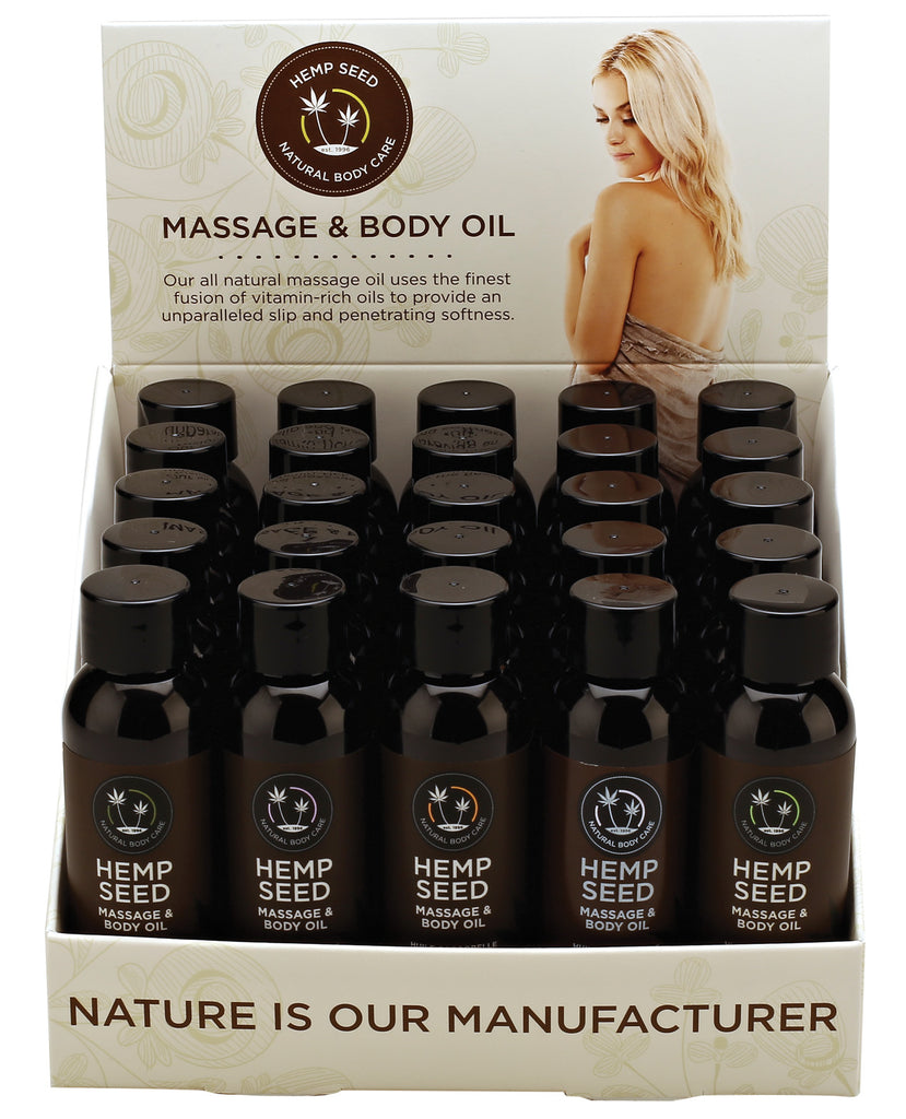 Earthly Body Massage & Body Oil - 2 oz Cucumber, High, Morrocan, Nag & Isle Display of 25