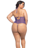Crotchless Lace Teddy w-Rhinestone Detail Purple QN
