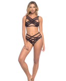 Strappy Elastic & Mesh Soft Cup Bra & Ruched Back Panty Black O-S