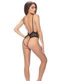 Zigzag Woven Mesh Teddy w-Front Keyhole & Open Back Black O-S