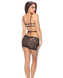 Lace Babydoll w-Underwire & Deep Plunge Lace Up & G-String Black O-S