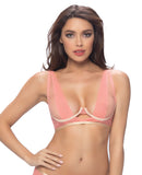 Unlined Wavy Mesh Bra w-Folded Mesh Neckline Hibiscus-Nude LG