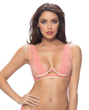 Unlined Wavy Mesh Bra w-Folded Mesh Neckline Hibiscus-Nude SM
