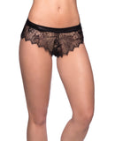 Open Back Eyelash Lace w-Satin Tie Black S-M