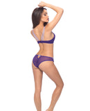 Shelf Cup Plunge Bra & Tanga w-Applique Details Grape-Lilac XL