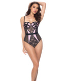 Molded Cup Teddy w-Patchwork Lace Detail Black-Light Pink SM