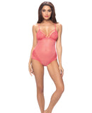 Lace Triangle Top Teddy w-Back Lace Up Coral MD