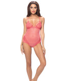 Lace Triangle Top Teddy w-Back Lace Up Coral SM
