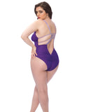 Mesh Plunge Teddy w-Applique Detail Grape-Lilac 2X
