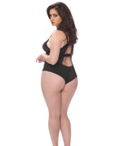 Edgy Elastic Teddy w-Satin Panels & Back Body Keyhole Black 4X