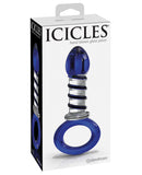 Icicles No. 81 Hand Blown Glass Ring Butt Plug - Blue-Clear