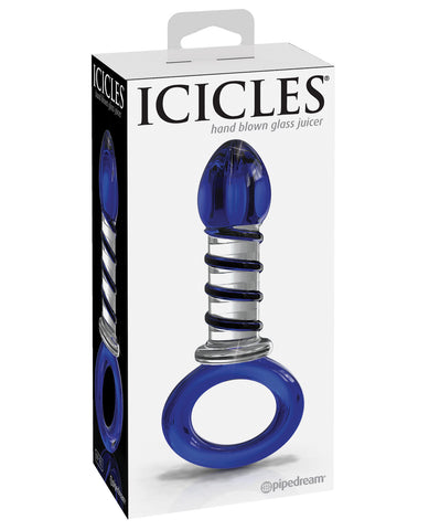 Icicles No. 81 Hand Blown Glass Ring Butt Plug - Blue-Clear