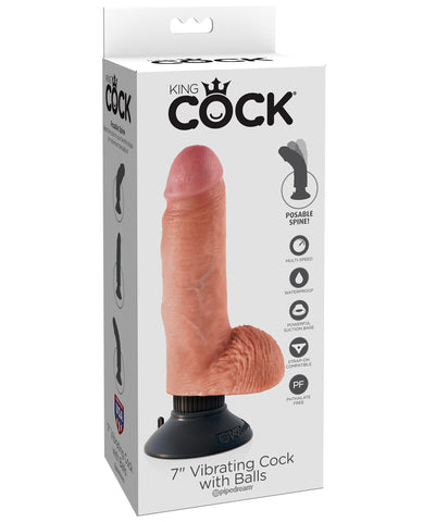 King Cock 7" Vibrating Cock w-Balls - Flesh