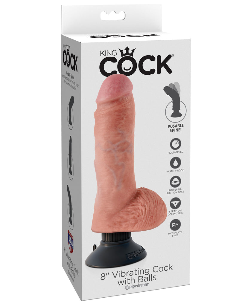 King Cock 8" Vibrating Cock w-Balls - Flesh